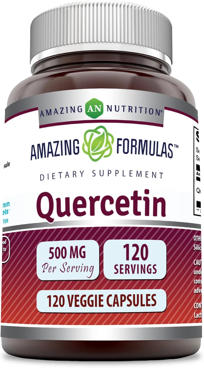 Amazing Formulas Quercetin 500mg 120 Veggie Capsules Supplement - Non-GMO - Gluten Free - Supports Overall Health  Well Being