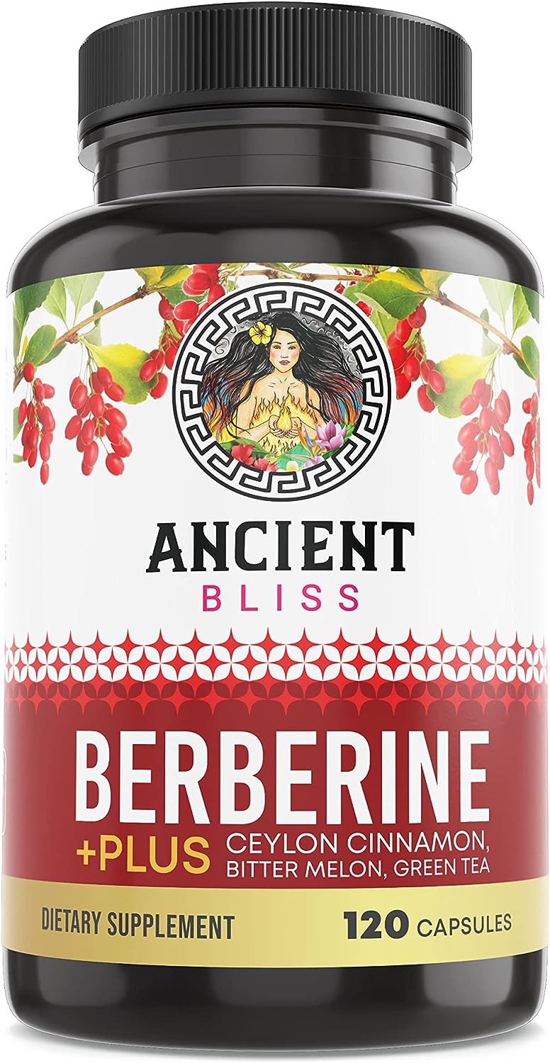 Ancient Bliss Berberine HCL 1200mg with Ceylon Cinnamon, Bitter Melon, and Green Tea Extract - 120 Capsules - Supports Immune System