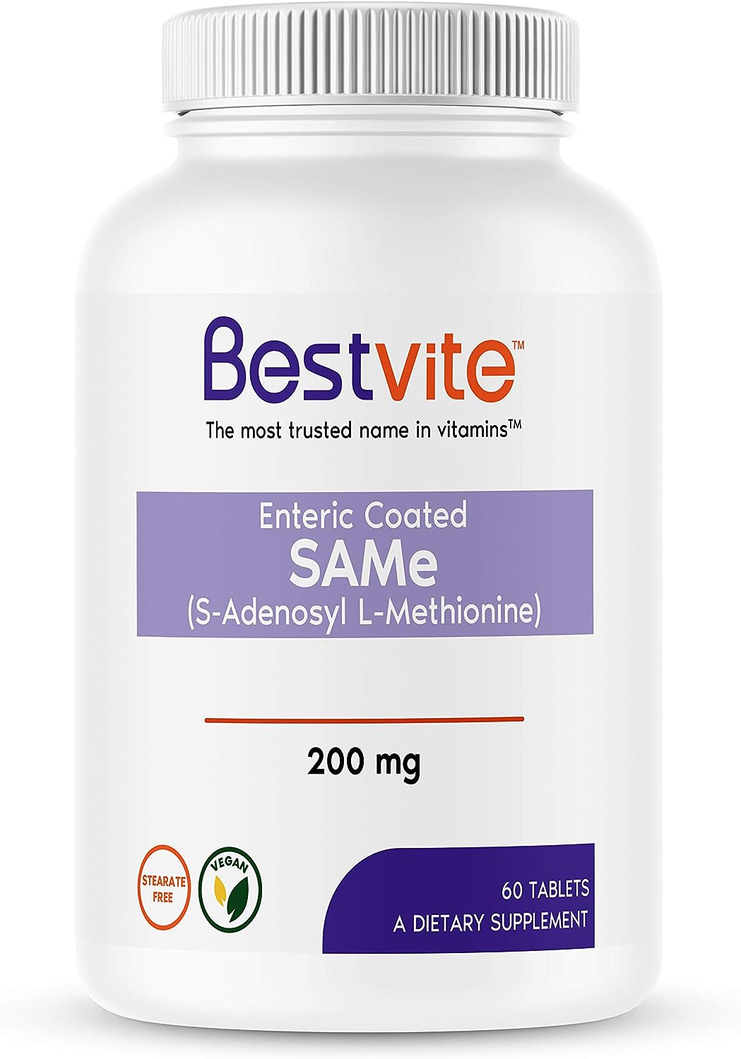 BESTVITE SAM-e 200mg (60 Tablets) (1-Pack) Premium Ingredient from Italy. : Health  Household