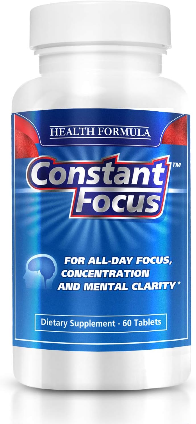 Constant Focus -- Brain Booster - Natural Herbal Brain Health Supplement for All Day Focus - Memory - Concentration - Alertness  Mental Clarity -- 60 Tabs