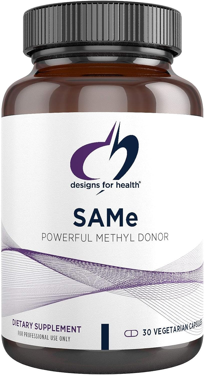 Designs for Health SAMe Capsules with B6, B12 + 5-MTHF - 200mg S-Adenosylmethionine Supplement with 5-MTHF (Folate) + Vitamin B12 - Non-GMO + Gluten-Free (30 Capsules)