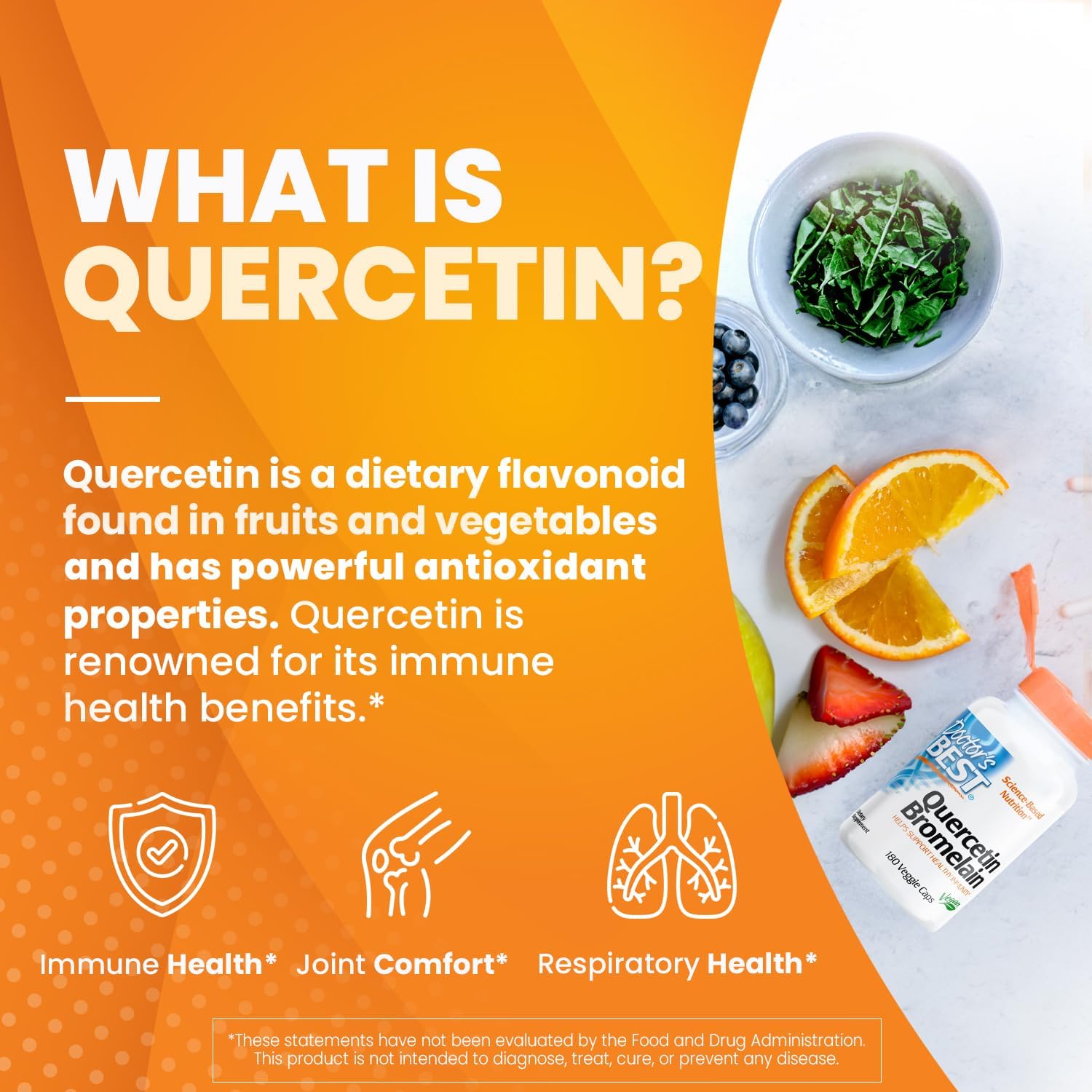 Doctors Best Quercetin Bromelain, Immunity Support, Heart, Joint  Healthy Respiratory System, Non-GMO, Vegan, Gluten Free, Soy Free,180 VC