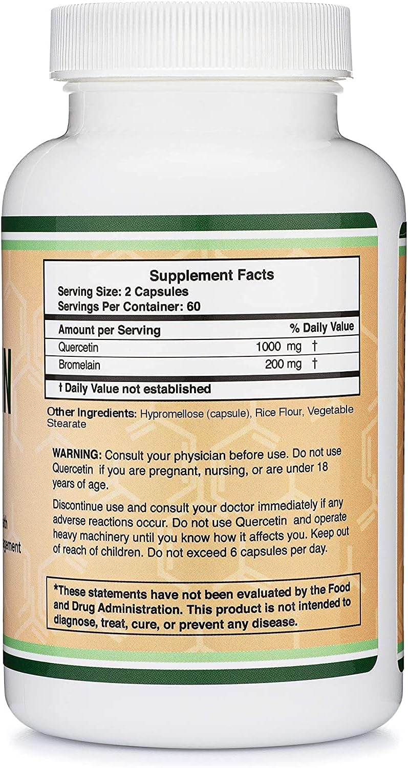 Double Wood Supplements Quercetin with Bromelain - 120 Count (1,200mg Servings) Immune Health Capsules - Supports Healthy Immune Functions in Men and Women (Vegan Safe, Manufactured in USA)