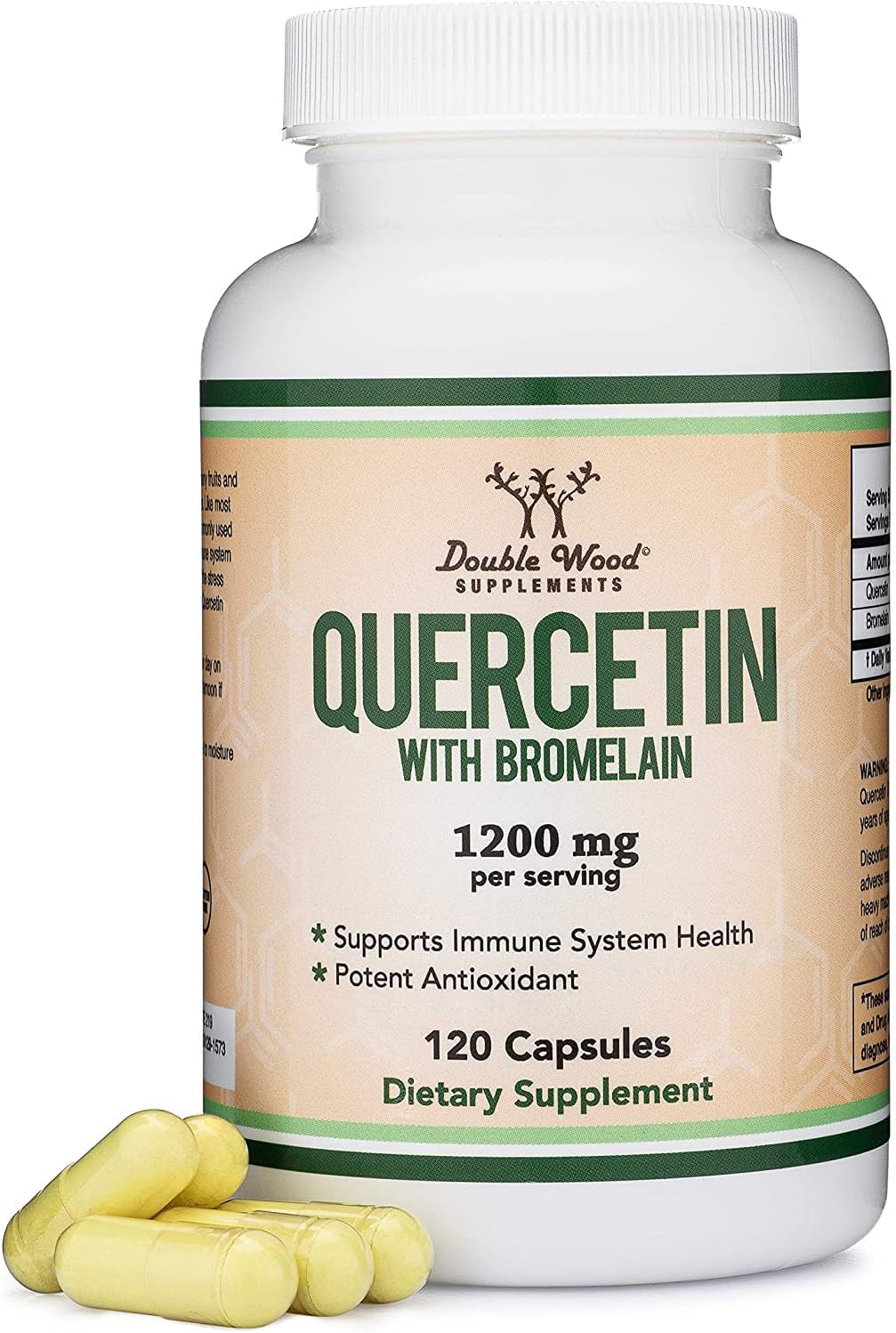 Double Wood Supplements Quercetin with Bromelain - 120 Count (1,200mg Servings) Immune Health Capsules - Supports Healthy Immune Functions in Men and Women (Vegan Safe, Manufactured in USA)
