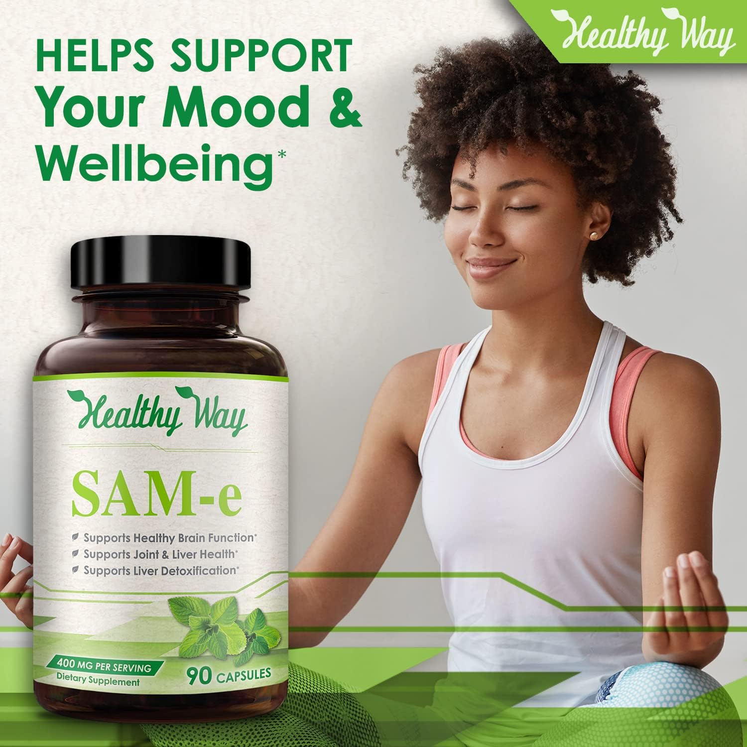 Healthy Way SAM-e - S-Adenosyl Methionine 400mg, 90 Capsules Non GMO