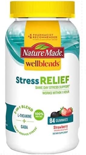 Nature Made Wellblends Stress Relief Gummies, L-theanine to Help Reduce Stress, with GABA, Same Day Stress Support, 84 Strawberry Flavor Gummies