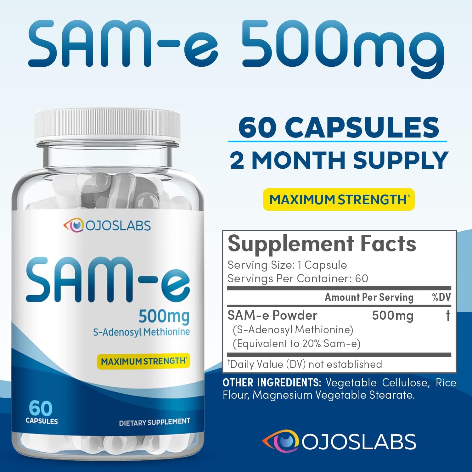 OjosLabs SAM-e 500mg 60 Capsules (S-Adenosyl Methionine)