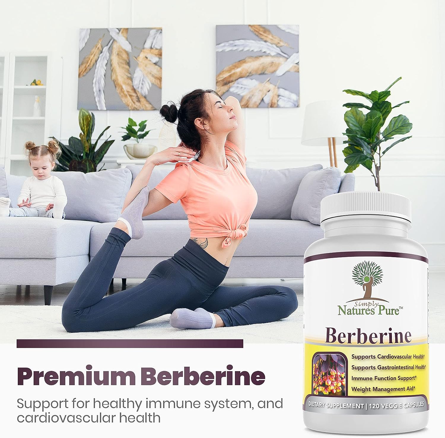 Premium Berberine HCl 500mg - 120 Capsules - Cardiovascular Gastrointestinal Immune Support - Chromium Cinnamon