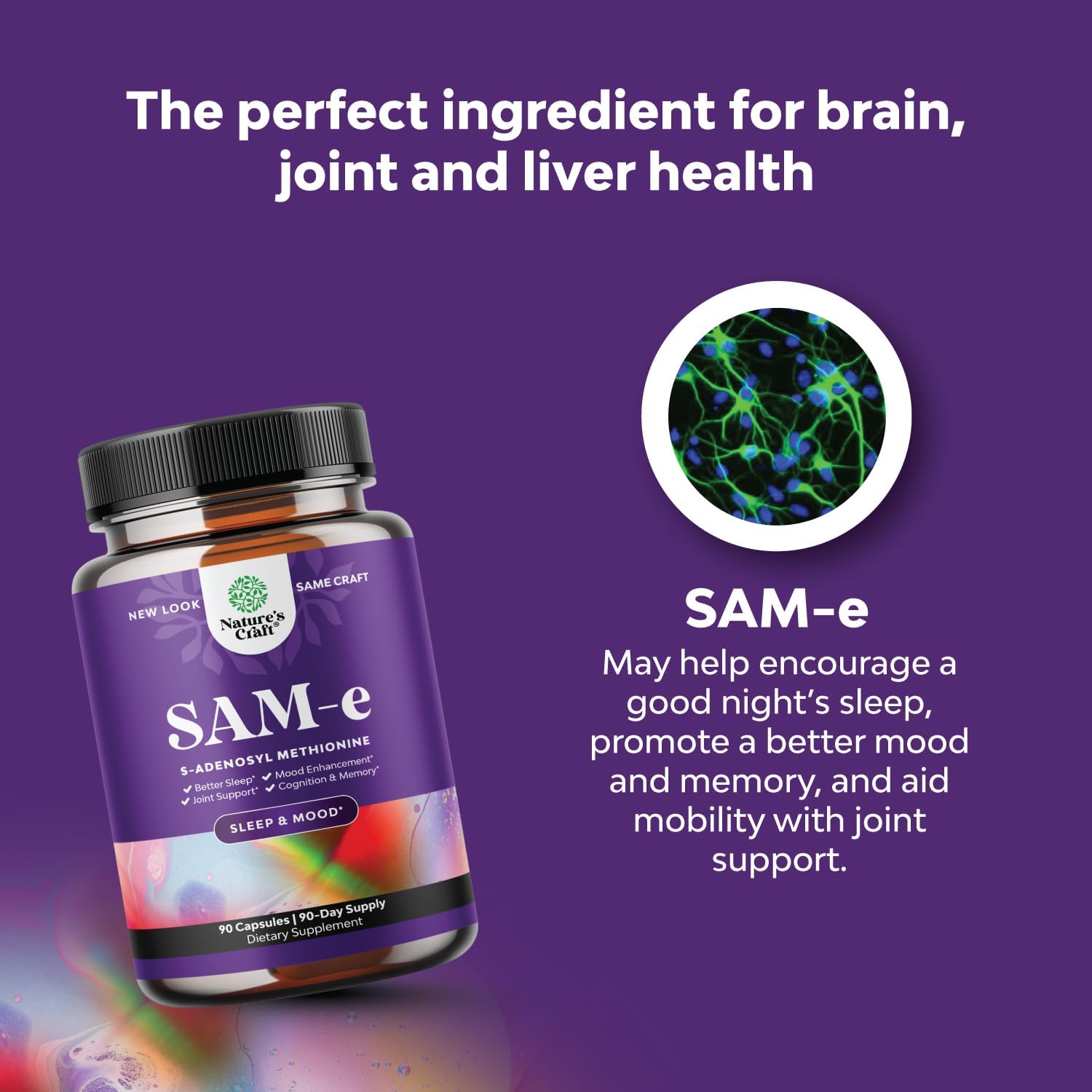 Pure SAM-E Nootropic Brain Supplement - Brain Support Supplement with S Adenosyl Methionine Memory Pills for Brain Health and Joint Health - Immune Support Supplement and Mood Support Supplement