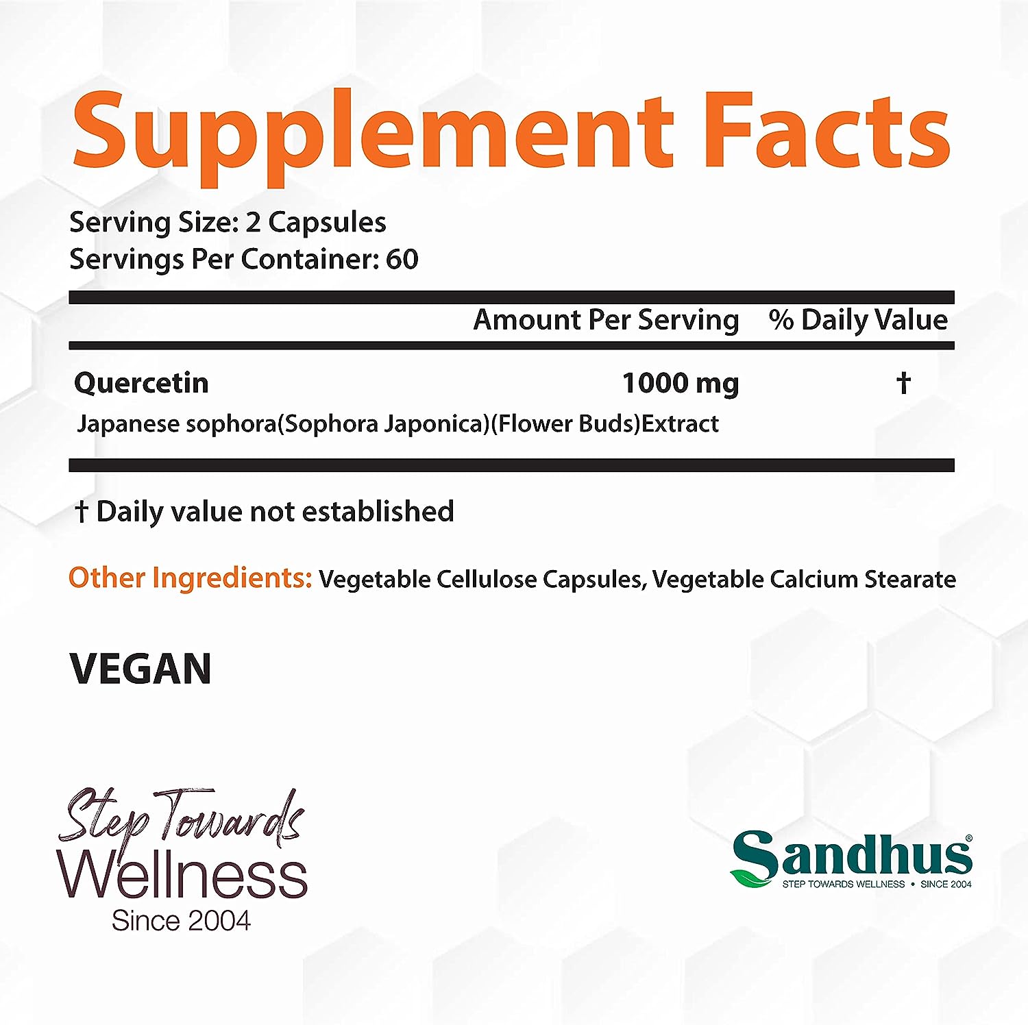 Sandhus Quercetin 1000mg Per Serving Vegetarian Capsules Bioflavonoids Supports Immune Health  Cardiovascular Health, Respiratory Health 120 Count