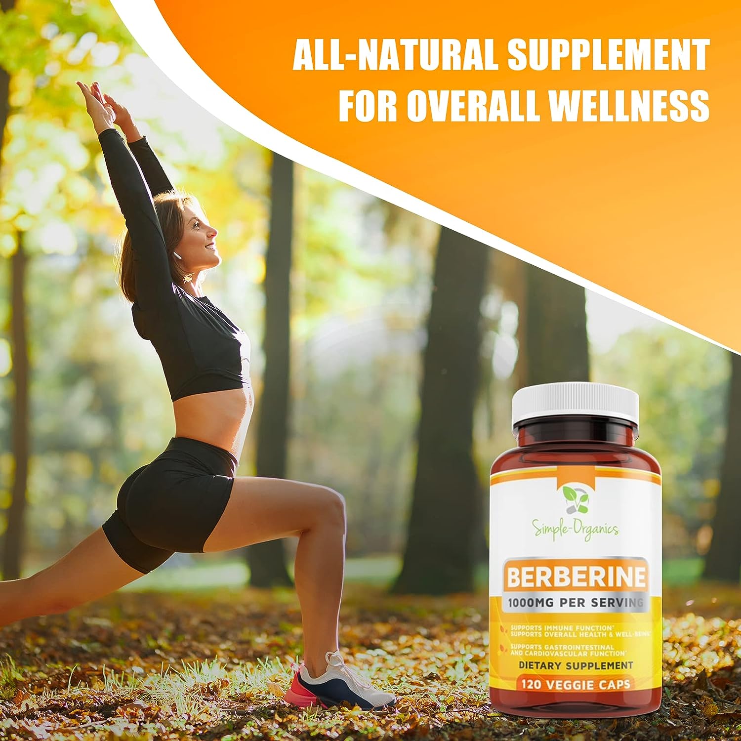 Simple-Organics Berberine 500mg (1000mg Per Serving) - 120 Capsules- Supports Healthy Immune Function, Gastrointestinal  Overall Wellness