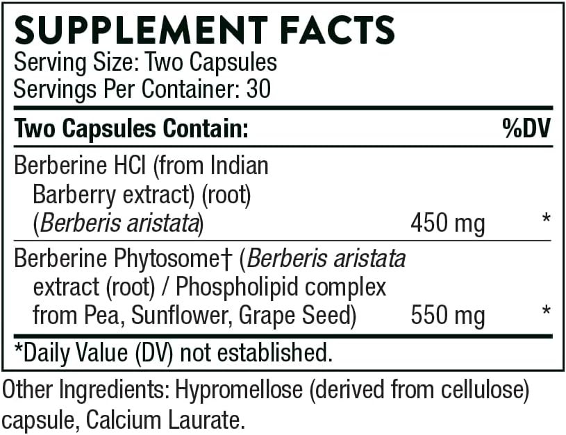Thorne Berberine - Dual Action Formula with Phytosome Plus Botanical Extract - Support Heart Health, Immune System, Healthy GI, Cholesterol - Gluten-Free, Dairy-Free - 60 Capsules - 30 Servings