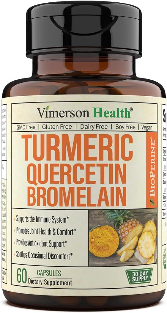 Turmeric Curcumin Quercetin with Bromelain  Black Pepper - Immune  Joint Support Supplement with BioPerine  700mg Organic Tumeric for Inflammation Balance. Natural Antioxidant - 60 Vegan Capsules