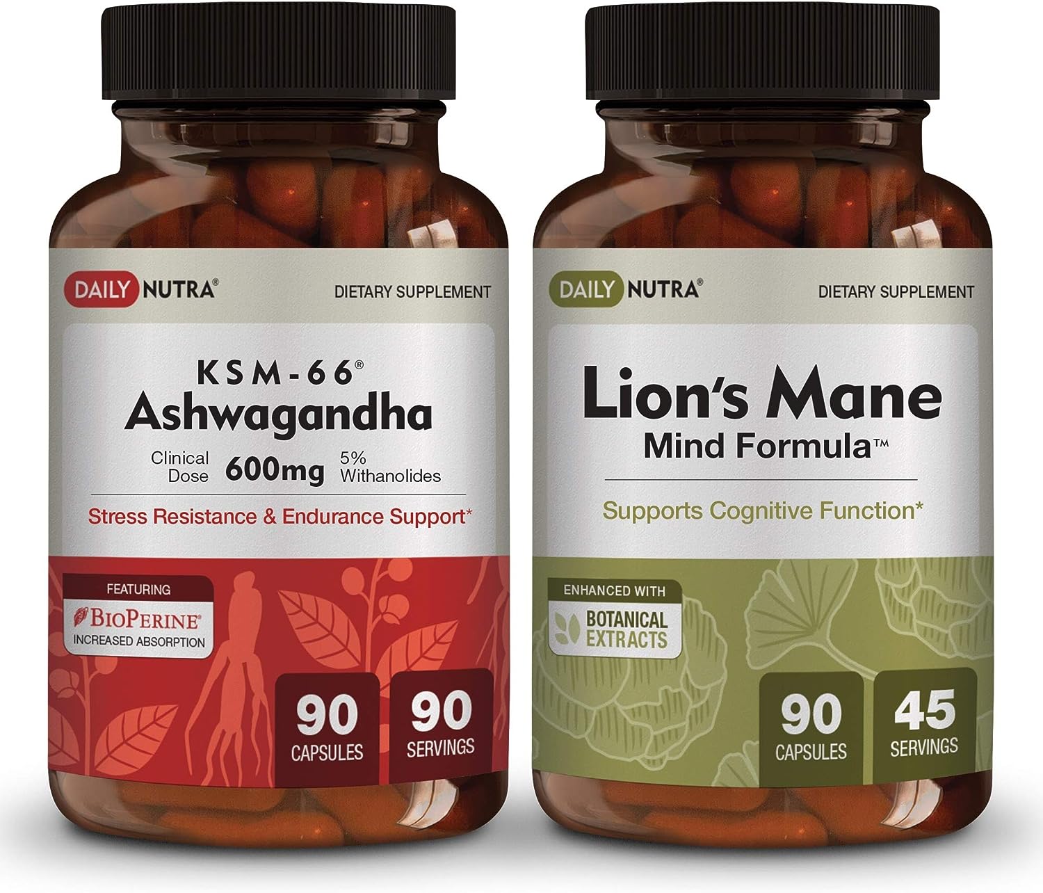 DailyNutra Cognitive Health Supplements Bundle Includes KSM-66 Ashwagandha and Lion’s Mane Mind Formula