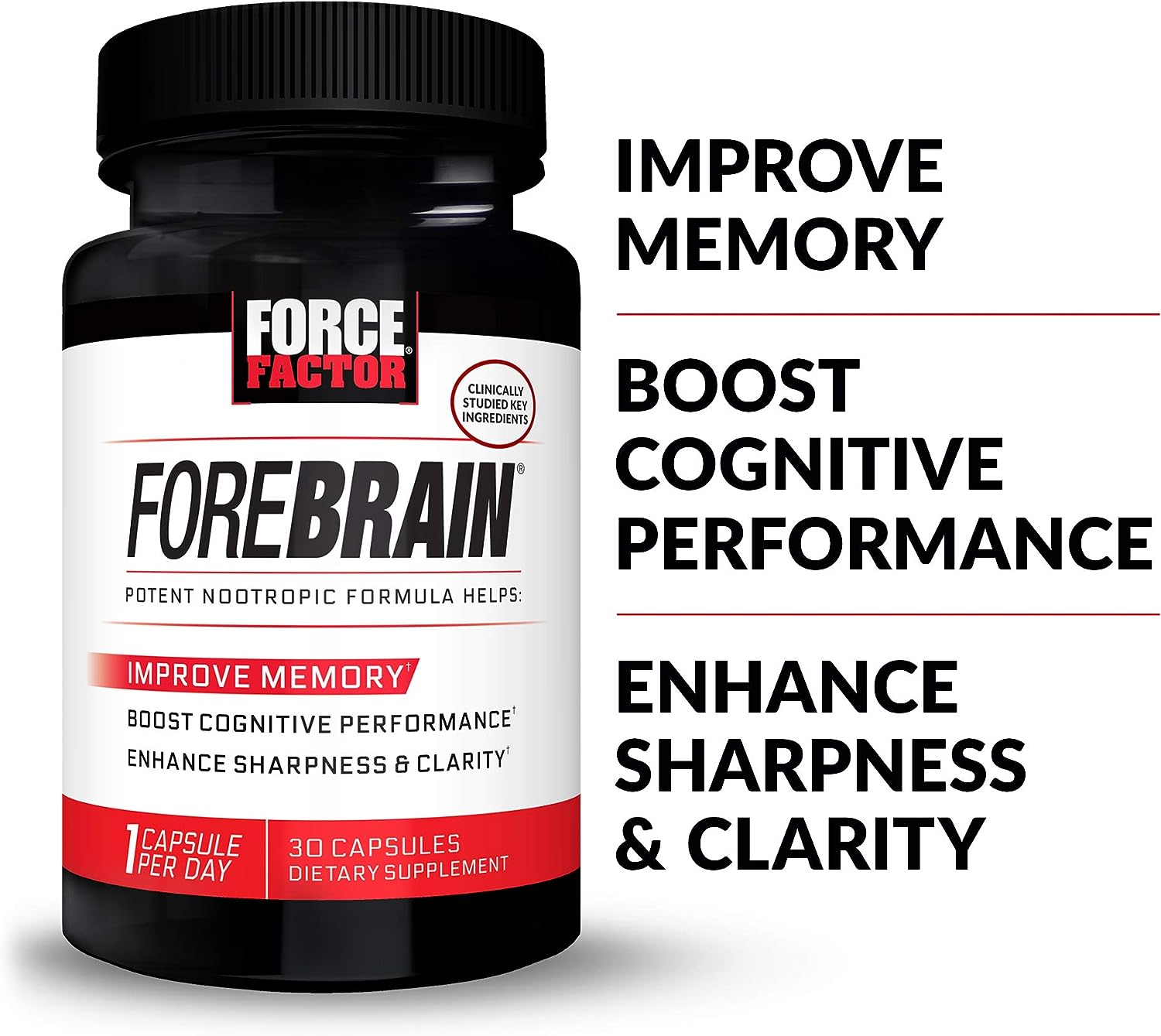 FORCE FACTOR Forebrain Nootropic Brain Supplement with Caffeine Bacopa and Huperzine A Capsules 3Pack, White, 90 Count