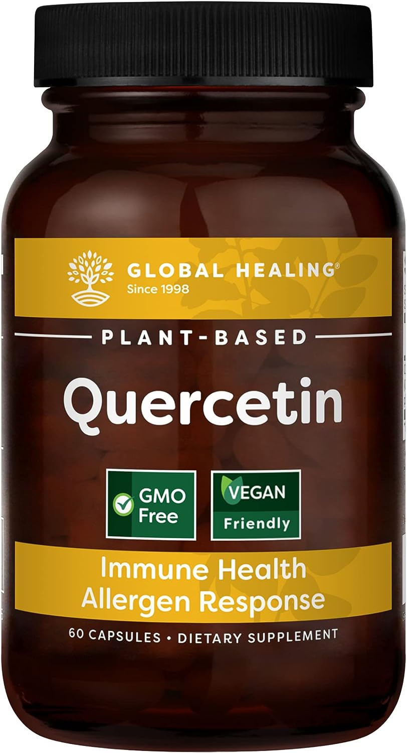 Global Healing Center Quercetin 250 mg Supplement to Support Immune System Function, Respiratory Health  Bodys Natural Response to Occasional Allergies-QuerceFIT without Bromelain  Zinc-60 Capsules