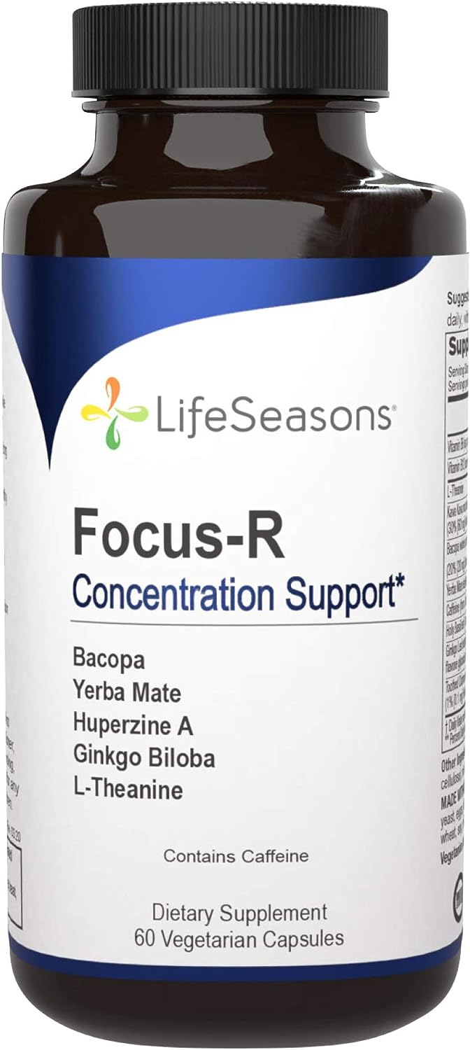 Life Seasons - Focus-R - Concentration and Focus Supplement for All Ages - Nootropics Brain Formula Mind and Memory - Yerba Mate, Huperzine A, Ginkgo Biloba - 60 Capsules