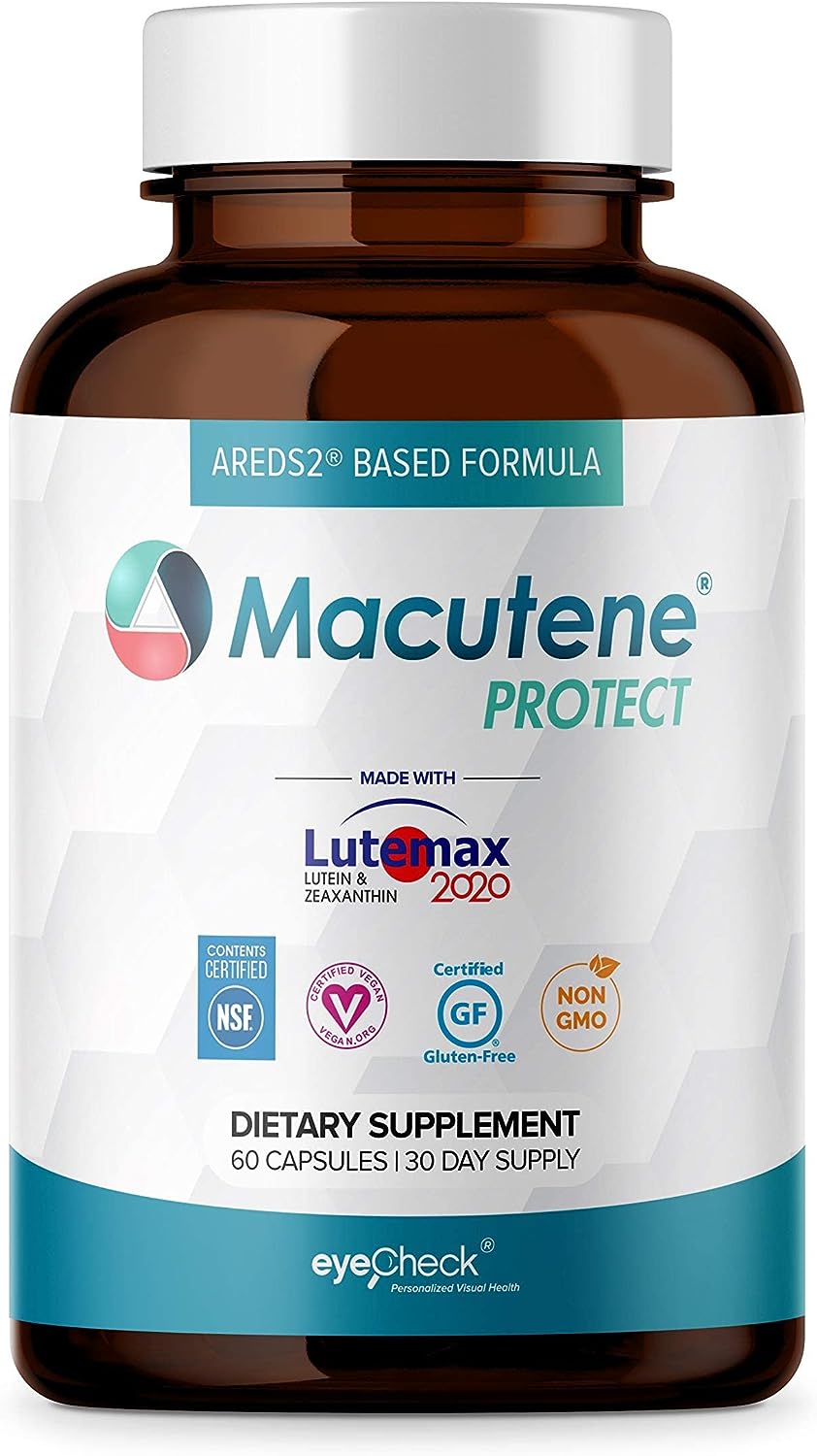 Natural Eye Health Vitamins with Bilberry Zeaxanthin Lutein - Macular Support Supplement, Formula Based On AREDS2® Clinical Trials Plus Carotenoids Quercetin EGCG - Macutene® Protect (60 Capsules)