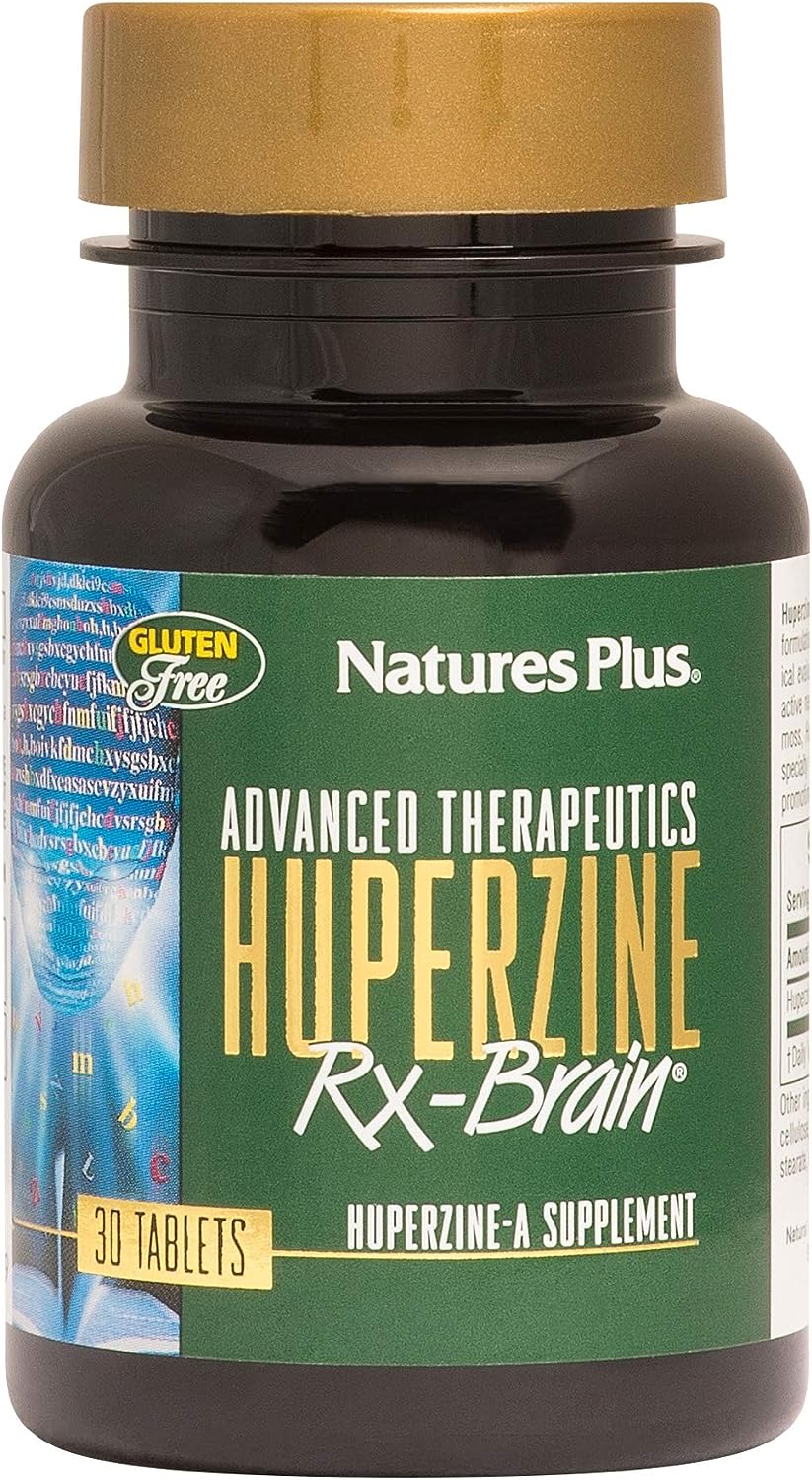 NaturesPlus Huperzine Rx-Brain - 50 mcg, 30 Vegetarian Tablets - Brain Support Supplement with Neuronutrients- Gluten-Free - 30 Servings