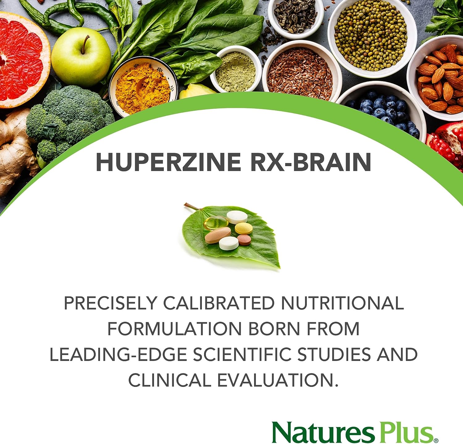 NaturesPlus Huperzine Rx-Brain - 50 mcg, 30 Vegetarian Tablets - Brain Support Supplement with Neuronutrients- Gluten-Free - 30 Servings